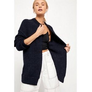 Free People Black High Hopes Chunky Knit Cardigan Sweater